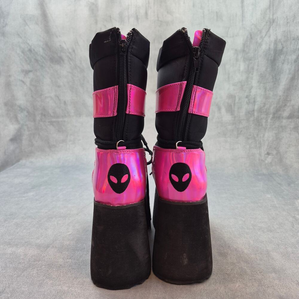 YRU Qronic Holographic Goth Punk Festival Rave Pink Platform Winter Boot Size 7 - Picture 4 of 9